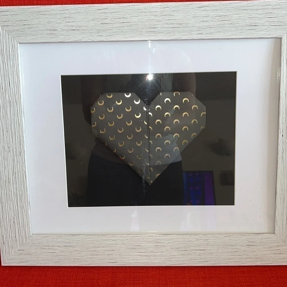 Origami black heart Handmade hand crafted by me Sinta Margot New with frame